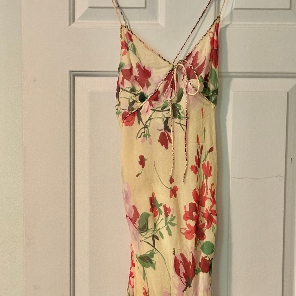 Kulson Floral Maxi Dress with Red and Green Accents. Made in Italy